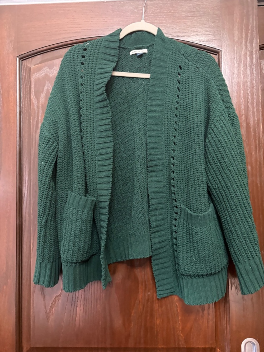 Dark Green Open-Front Knit Cardigan Sweater